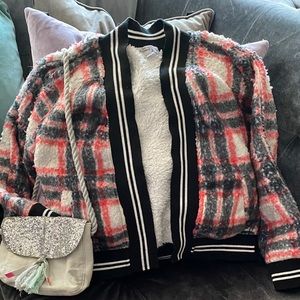 Girls Plaid fashion cardigan/plus crossbody bag